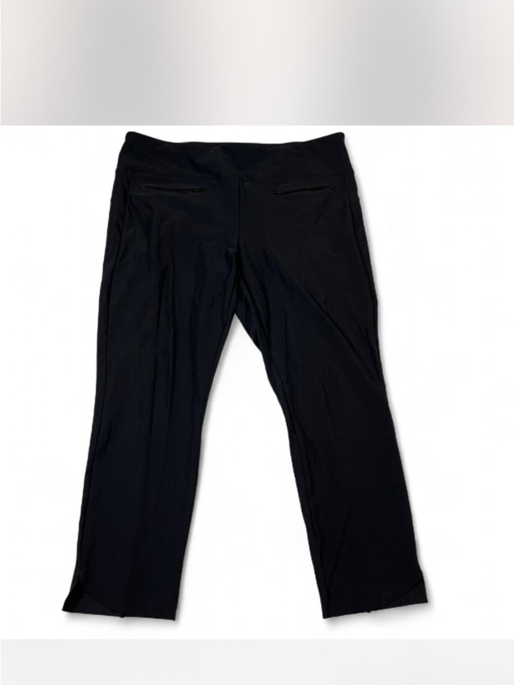 Athleta steller Cropped Slim Pants Raw Hem Black Front Zipper Stretch XL - Picture 2 of 8